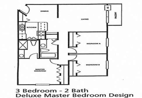 Floor plan for 3 beds, 1.8 baths, 1377 sqft